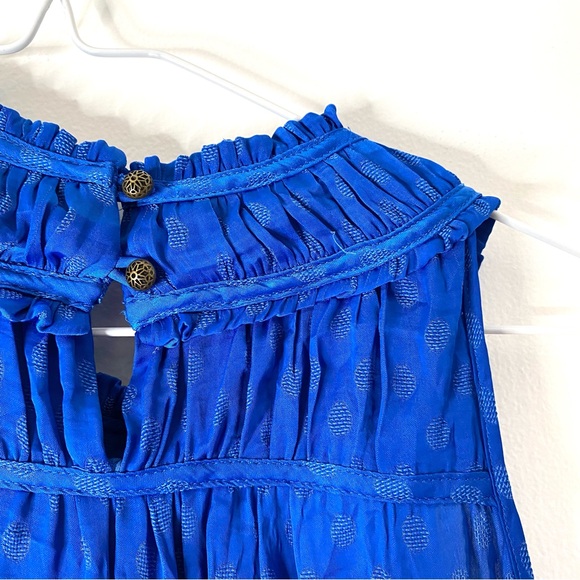 Anthropologie Maeve Blue Dot Ruffle Sleeveless Blouse - Picture 8 of 10